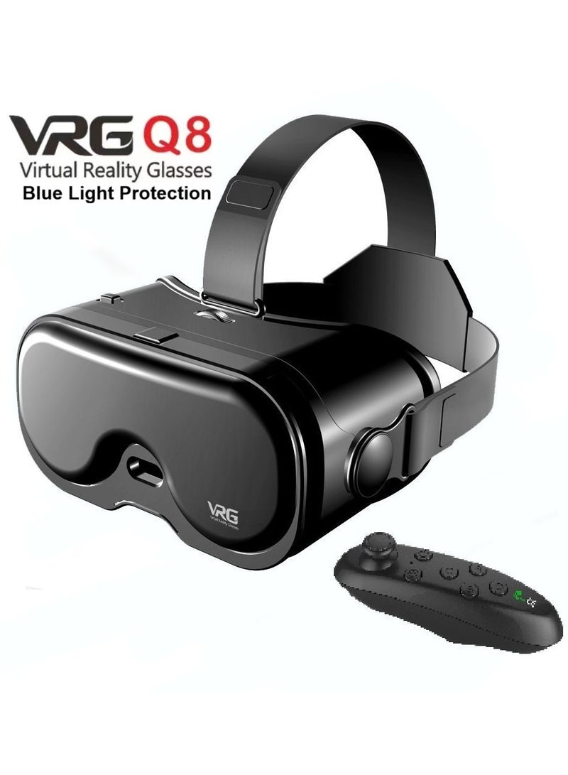 VRG VR Goggles VRG Q8 3D Virtual Reality VR Glasses+Controller, Blue Light Protection for Movies & Video Games Compatible with iOS & Android Smartphone within 5-7inch Screen Phone Eye Protected Soft & Comfortable Adjustable Distance Big Screen/ 3D Effect + Immersion /Full-Screen Vision, Full Screen, No Borders/ Immersive Games - Image 1